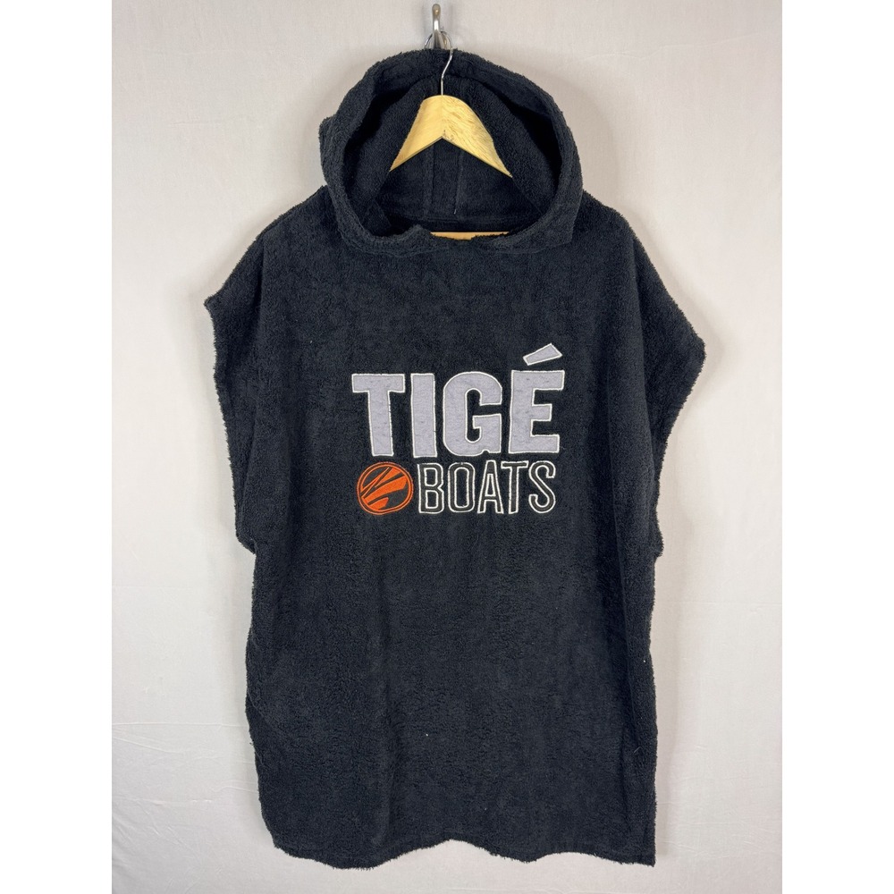 Tige Boats Hooded Changing Poncho Black Cotton Terry Cloth Surf Towel Robe